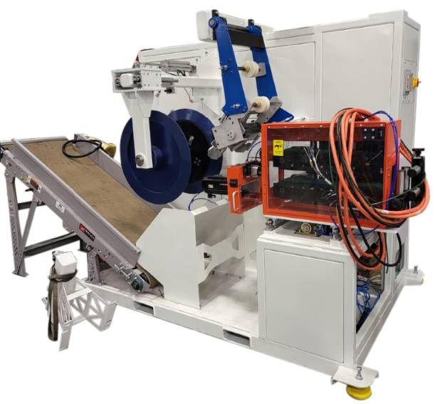 Corrugated Hose Coiling & Wrapping System with Automated Film Wrap